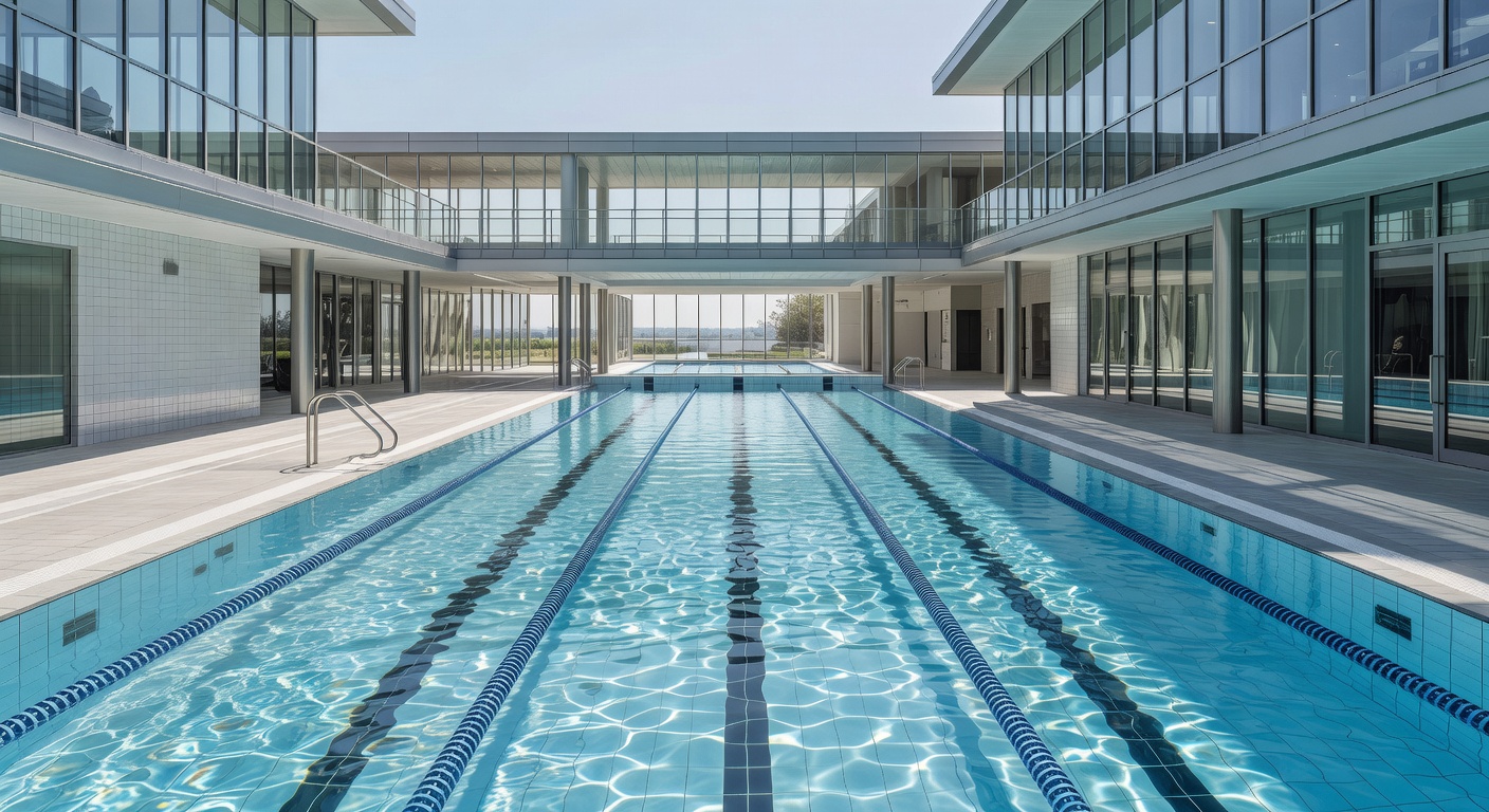 Clear blue olympic swimming pool lanes showing modern aquatic facility