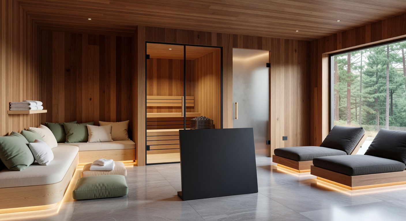 Modern wood sauna and wellness spa area